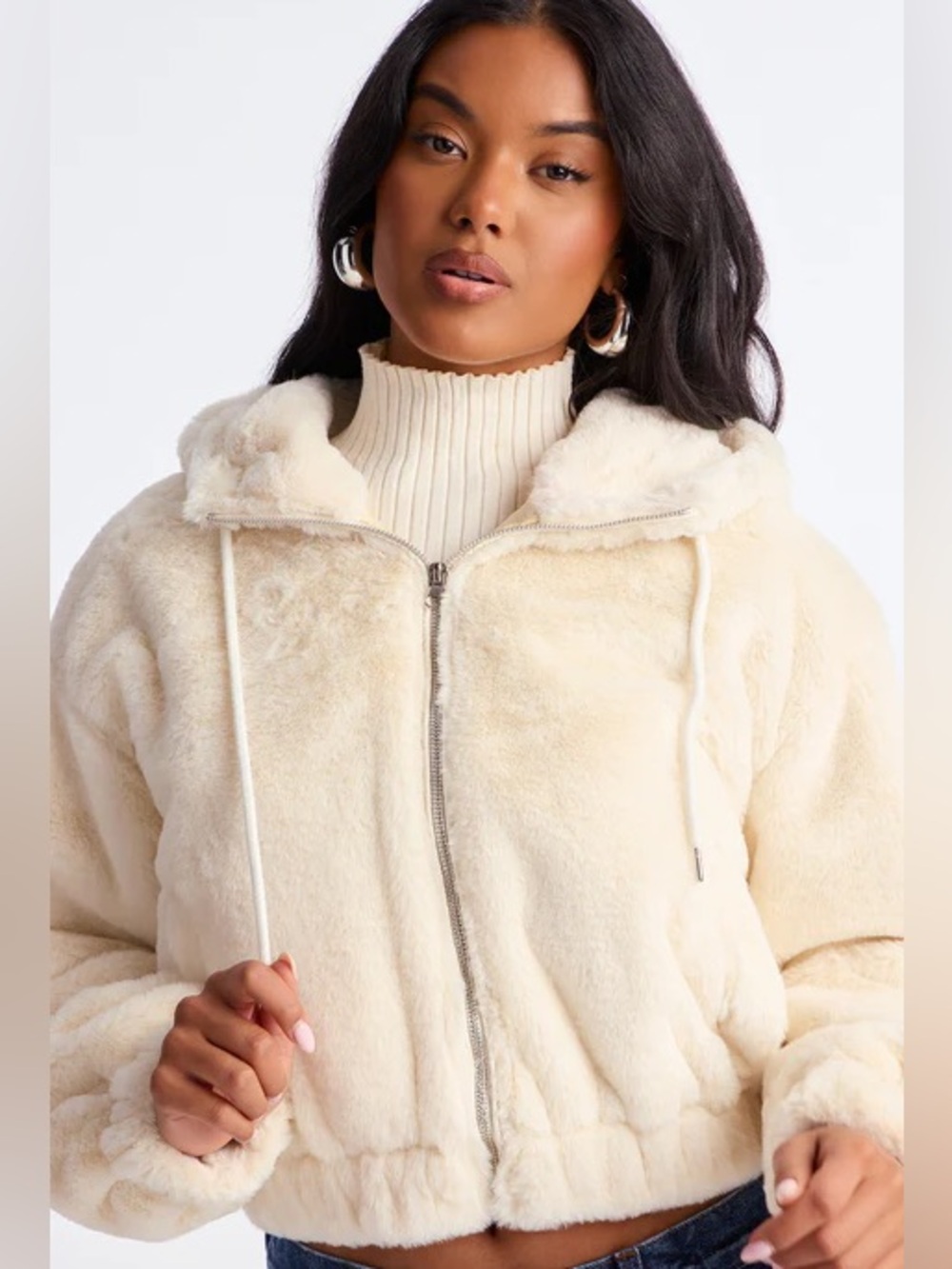 Joliet Faux Fur Zip-Up Hooded Jacket NEW 🏷️